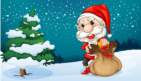 Illustration of a short Santa with a sack of giftsのイラスト素材