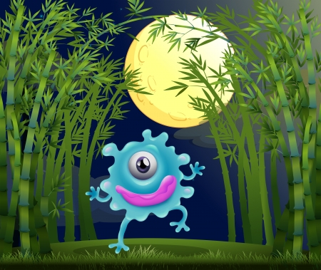 Illustration of a rainforest with a one-eyed monsterのイラスト素材