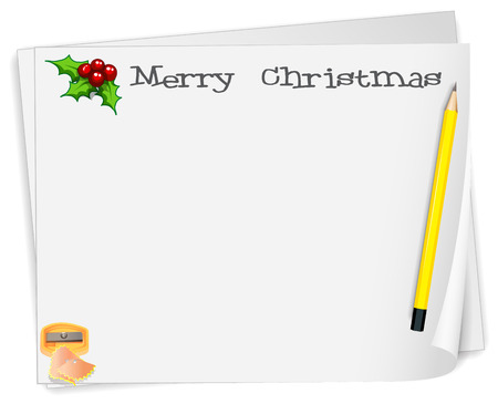 Illustration of an empty card template with a yellow pencil on a white backgroundのイラスト素材