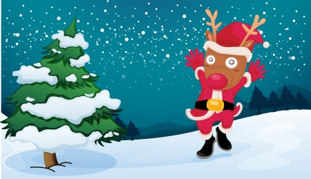 Illustration of a deer near the pine treeのイラスト素材