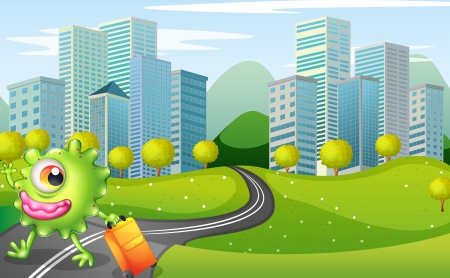 Illustration of a one-eyed monster travellingのイラスト素材