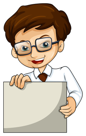 Illustration of a businessman holding an empty board on a white backgroundのイラスト素材