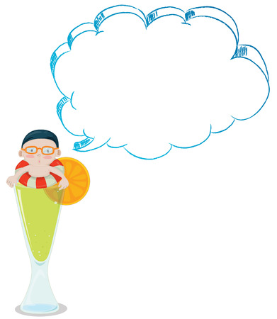 Illustration of a big glass of lemon juice with a boy swimming on a white backgroundのイラスト素材