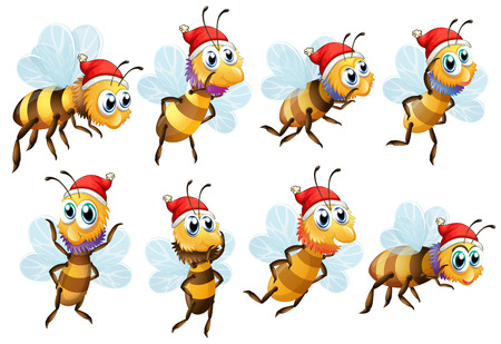 Illustration of the Santa bees on a white backgroundのイラスト素材