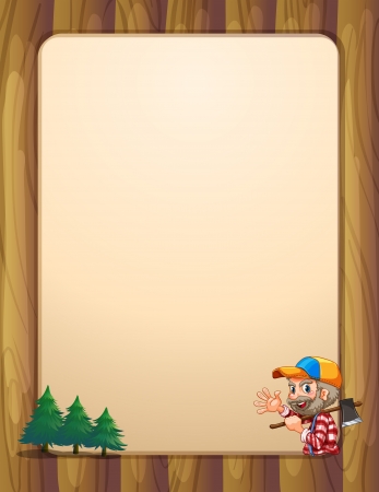 Illustration of an empty template with a lumberjack carrying an axeのイラスト素材