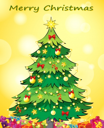 Illustration of a christmas card template with a green christmas treeのイラスト素材