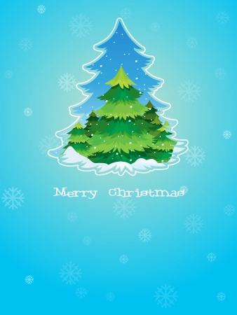 Illustration of a blue christmas card template with a pine tree in the middleのイラスト素材