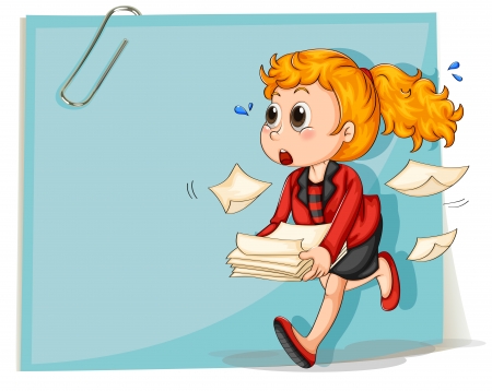 Illustration of a woman running while carrying some documents on a white backgroundのイラスト素材