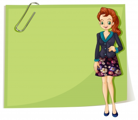 Illustration of a young business girl in front of the empty template on a white backgroundのイラスト素材