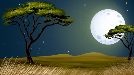 Illustration of a tree and the bright fullmoonのイラスト素材