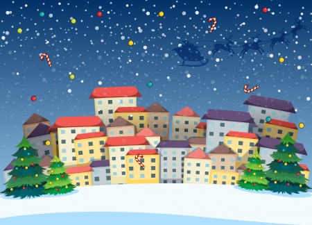 Illustration of a village with christmas treesのイラスト素材