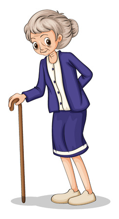 Illustration of an old woman using a wooden cane on a white backgroundのイラスト素材