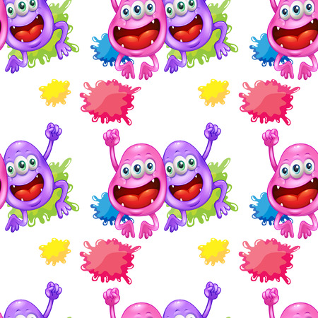 Illustration of a seamless template with monsters on a white backgroundのイラスト素材