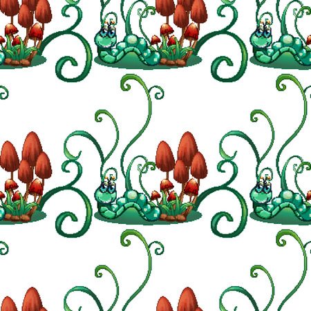 Illustration of a seamless design with worms in a garden on a white background のイラスト素材