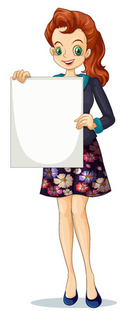 Illustration of a smiling businesswoman holding an empty board on a white backgroundのイラスト素材