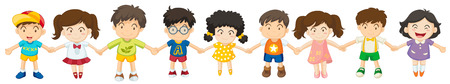 Illustration of the children in a row on a white backgroundのイラスト素材