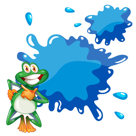Illustration of a smiling frog and an empty blue template on a white backgroundのイラスト素材