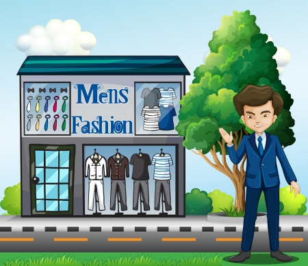 Illustration of a business owner outside the men's fashion shopのイラスト素材