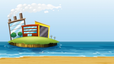 Illustration of a factory in the island at the beachのイラスト素材