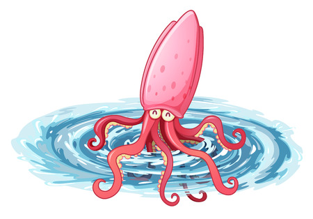 Illustration of a sea with a giant octopus on a white backgroundのイラスト素材
