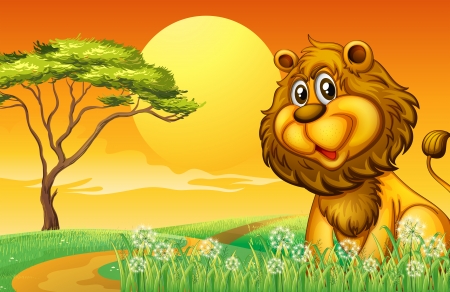 Illustration of a lion at the hilltopのイラスト素材