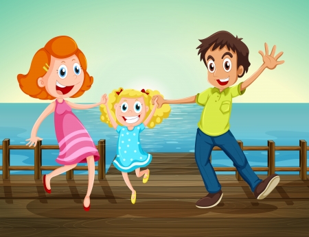 Illustration of a happy family at the seaportのイラスト素材