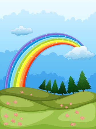 Illustration of a rainbow in the skyのイラスト素材