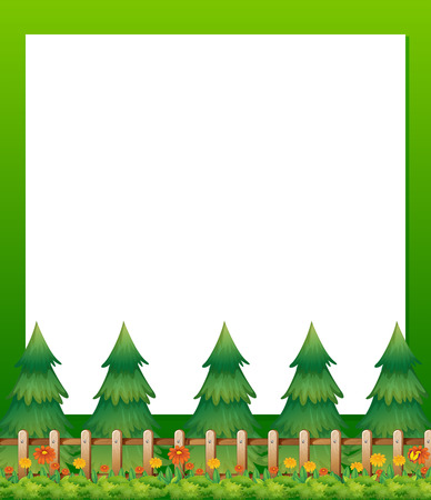 Illustration of an empty paper template with pine trees and a garden at the bottomのイラスト素材