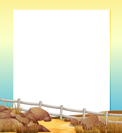 Illustration of an empty paper with a fence and rocks at the bottomのイラスト素材
