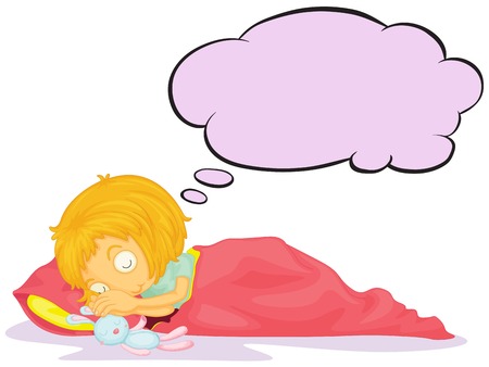 Illustration of a girl dreaming with an empty callout on a white backgroundのイラスト素材