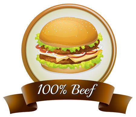 Illustration of a pure beef label with a burger on a white backgroundのイラスト素材
