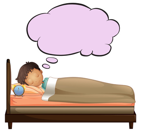 Illustration of a young boy with an empty thought while sleeping on a white backgroundのイラスト素材