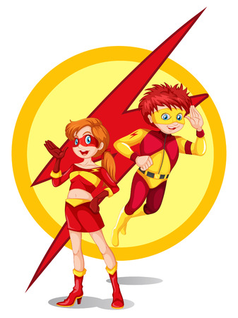 Illustration of a male and a female hero on a white backgroundのイラスト素材