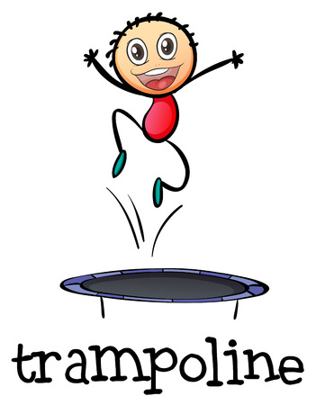 Illustration of a young boy playing with the trampoline a white backgroundのイラスト素材