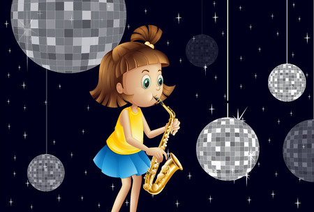 Illustration of a girl performing inside the disco houseのイラスト素材