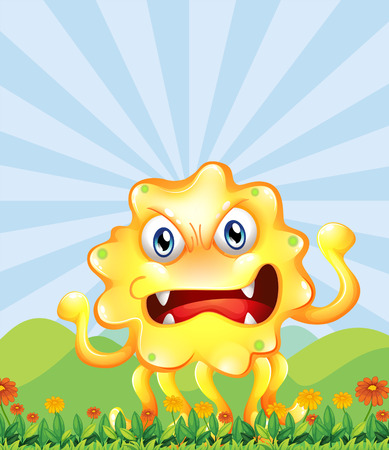 Illustration of an angry monster near the hillsのイラスト素材