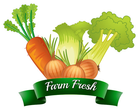 Illustration of a farm fresh label with fresh vegetables on a white backgroundのイラスト素材