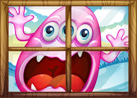 Illustration of a window with a monsterのイラスト素材