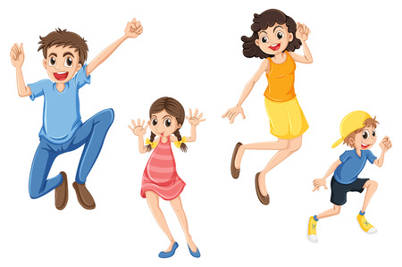Illustration of a happy family jumping on a white backgroundのイラスト素材