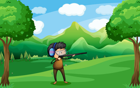 Illustration of a man with a gun at the forestのイラスト素材