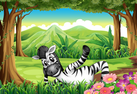 Illustration of a zebra relaxing in the middle of the forestのイラスト素材