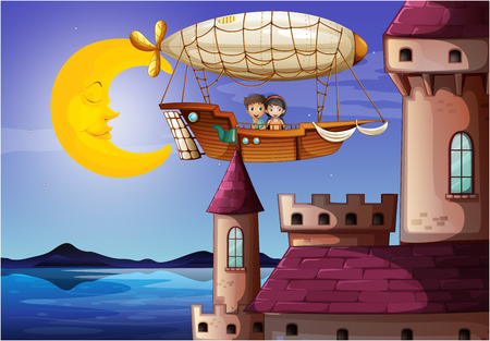 Illustration of the kids watching the castleのイラスト素材