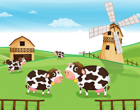 Illustration of the goats at the farm with a windmillのイラスト素材