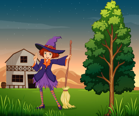Illustration of a pretty witch at the farmのイラスト素材