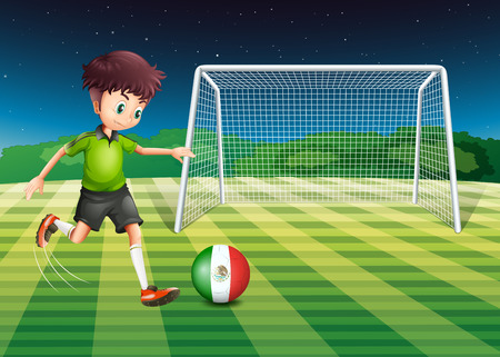 Illustration of a boy kicking the ball with the flag of Mexicoのイラスト素材
