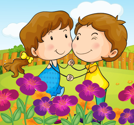 Illustration of a garden with a sweet coupleのイラスト素材