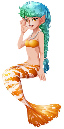 Illustration of a mermaid with a stripe-colored tail on a white backgroundのイラスト素材