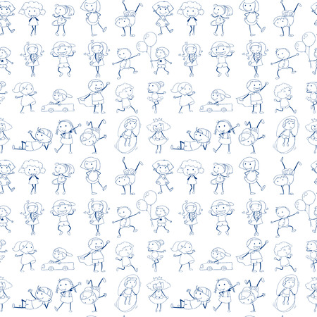 Illustration of the seamless design of people in blue color  on a white backgroundのイラスト素材