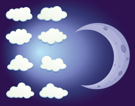 Illustration of a sky with clouds and a moonのイラスト素材