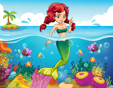 Illustration of a sea with a mermaidのイラスト素材